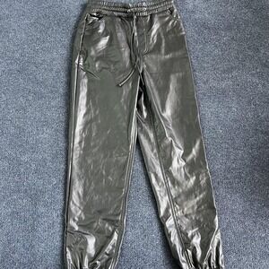 Express Pants Womens Small Gray Faux Leather High Rise Jogger Cuffed Elastic